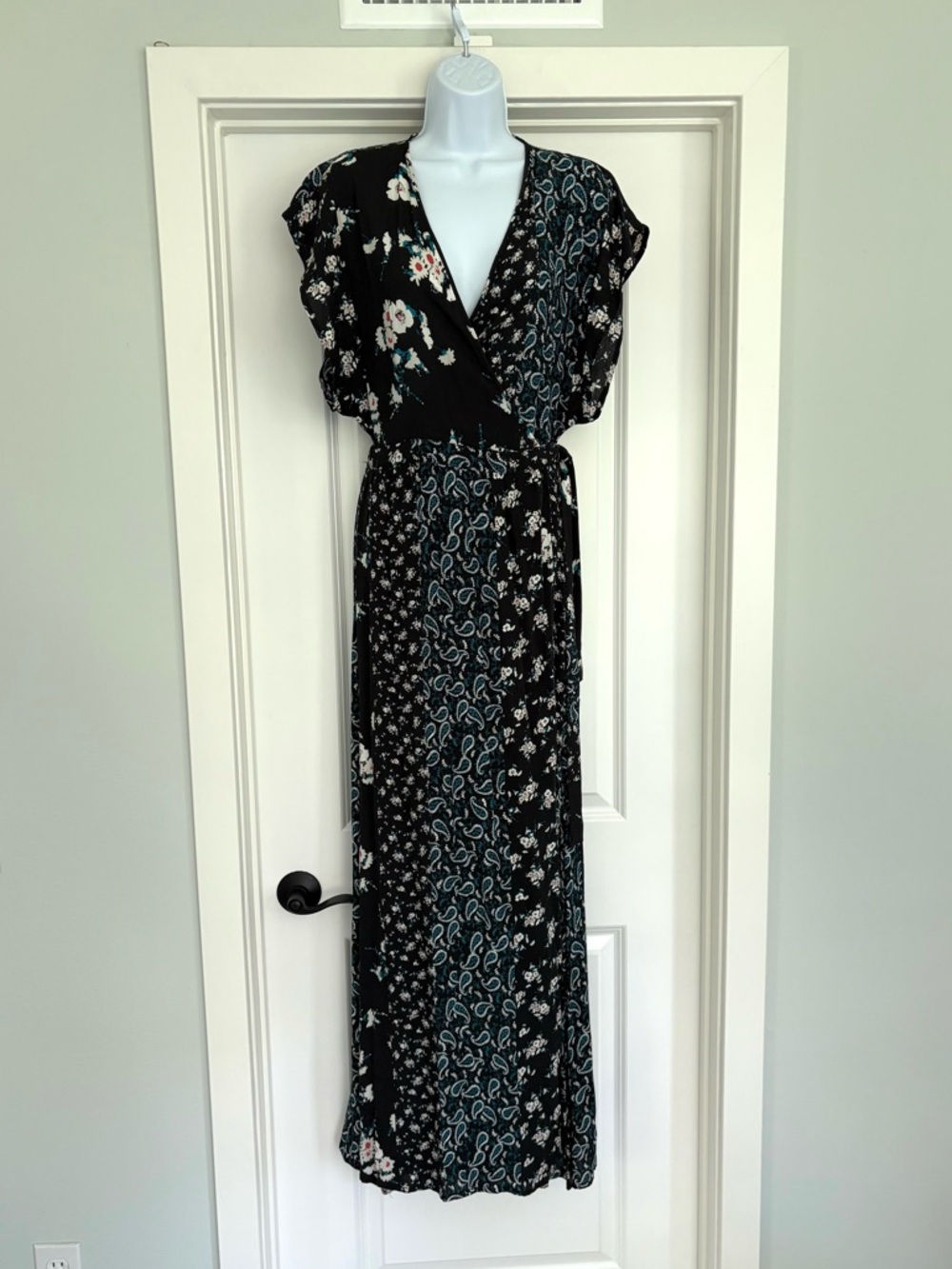Olivaceous Patchwork Floral Kimono Sleeve Maxi Wrap L